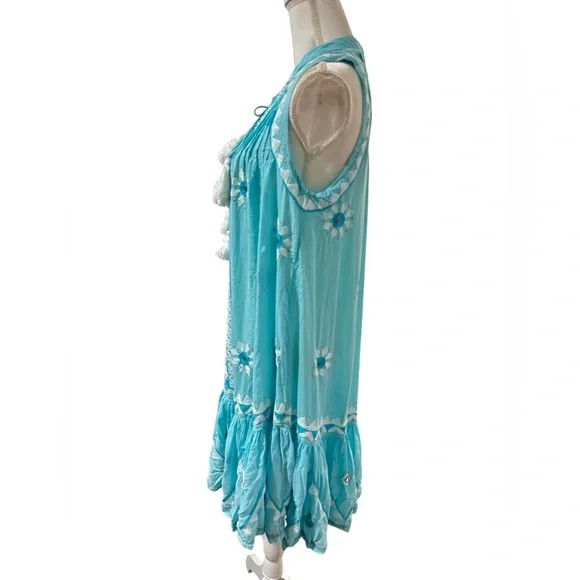 Pranella bohemianTurquoise Sleeveless Dress with Tassels Size SM/MED - Picture 3 of 7